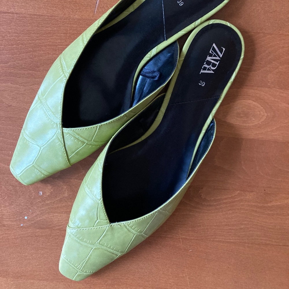 Green Zara Square Toe Mules